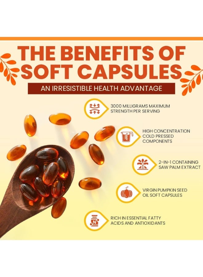 docteat Pumpkin Seed Oil Capsules - Pumpkin Seed Oil with Saw Palmetto for Hair Growth, Cold Pressed, Rich in Fatty Acids Promotes Healthy, Scalp Young Skin - 180 Softgels (1) - Image 4